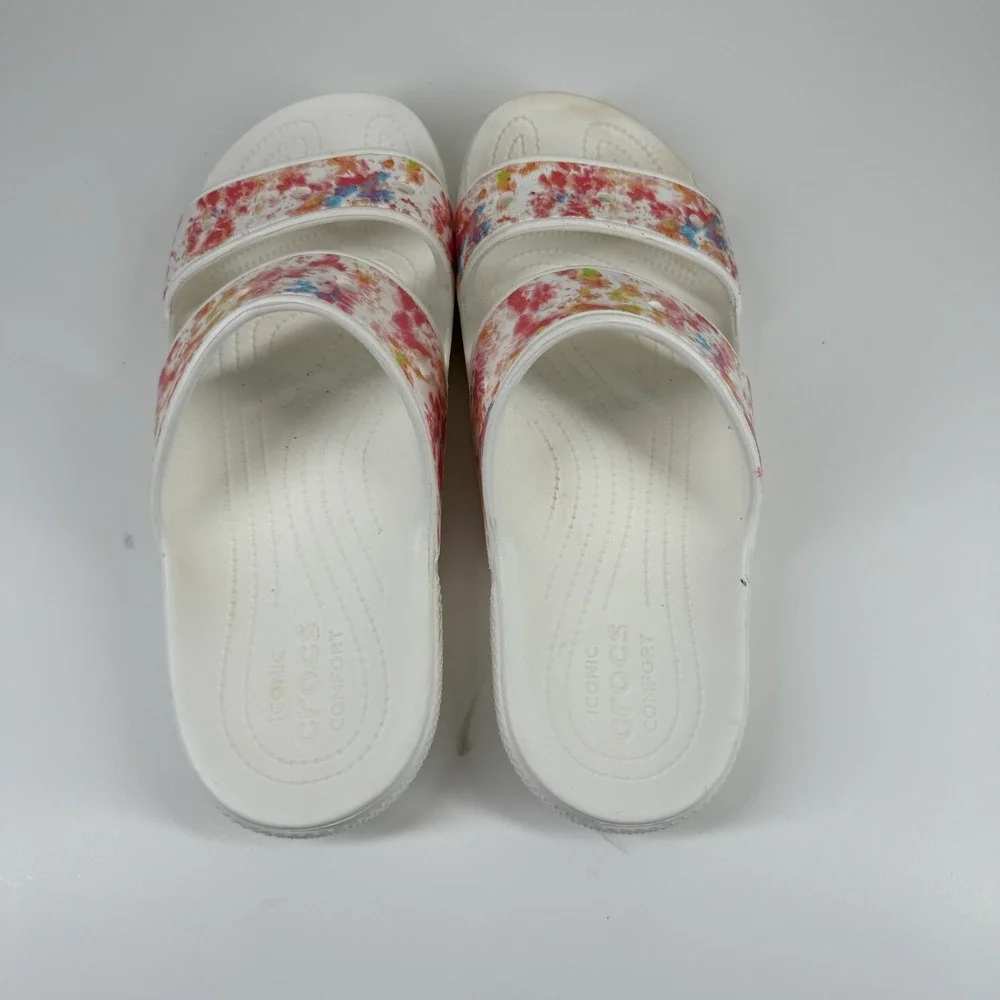 Crocs Classic Tie-Dye Graphic Men's‎ US 12 Multi/White Summer Slip-On Sandals